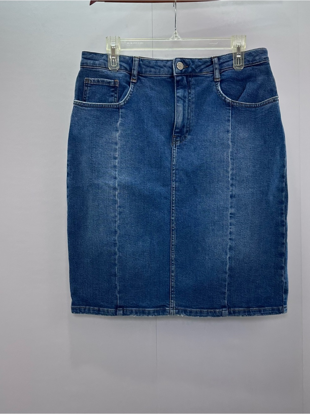 Pilcro and the Letterpress Blue Denim Pencil Skirt